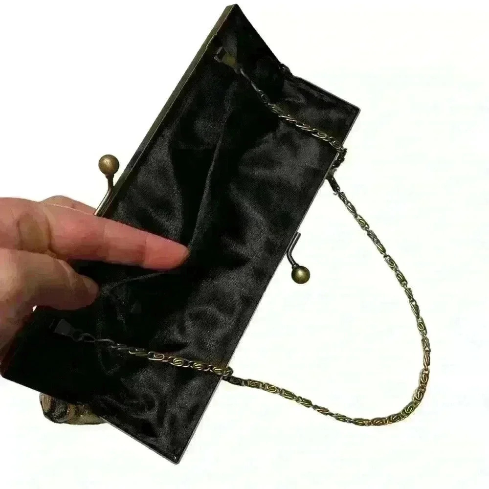 Women's Clutch Purse Evening Bag Kiss Lock Chain Cream Black Gold Lightweight - Picture 4 of 7